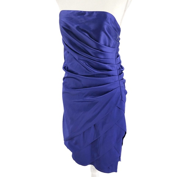 Onyx Nite NEW Womens Size 4 Strapless Purple Satin Ruched Mini Dress Event Dress - Picture 4 of 9